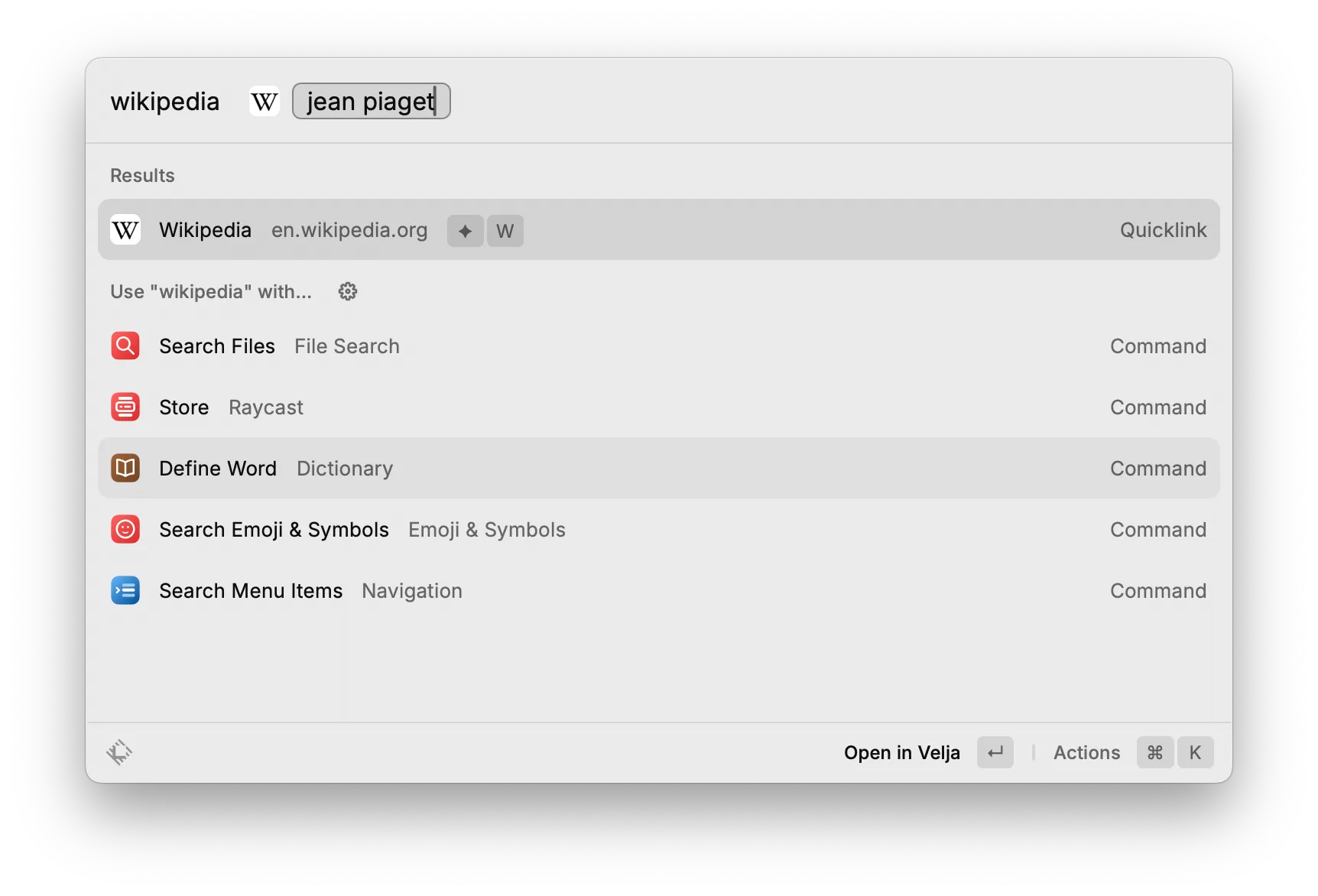 Opening Wikipedia with Raycast&#x27;s quicklinks feature